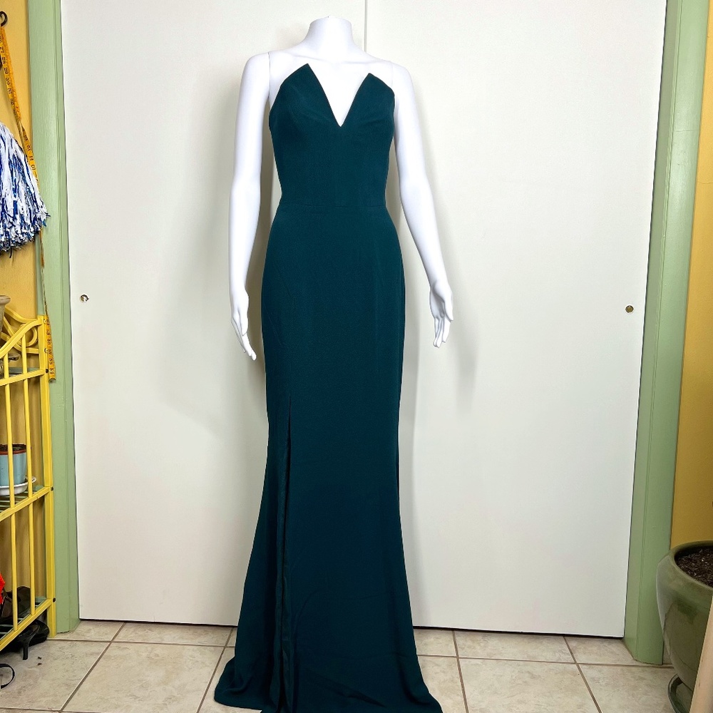 Dress the Population Emerald Green Formal Gown Strapless Boned Bodice, S NWOT